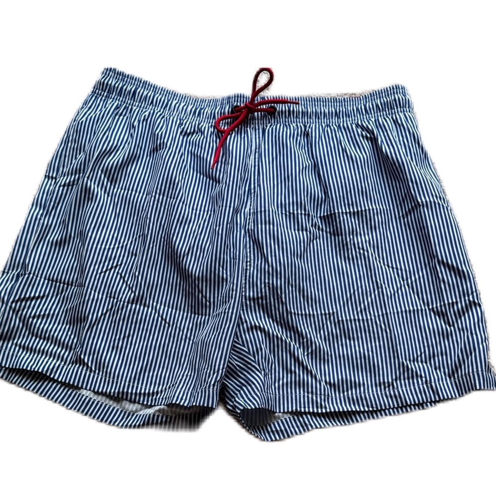 Nautical Striped Swim Trunks with Red Drawstring